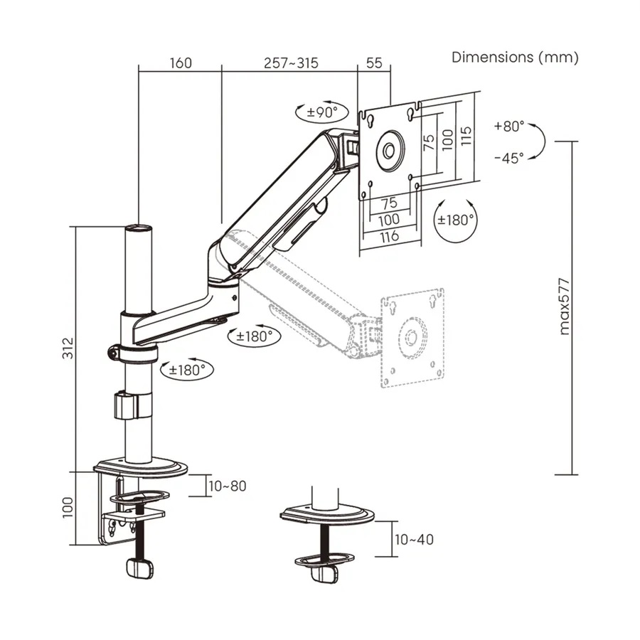 Braccio da tavolo 3 snodi - portata 10 kg - immagine 4