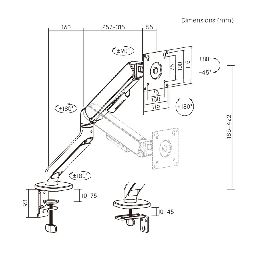 Braccio da tavolo 3 snodi - portata 10 kg - immagine 4
